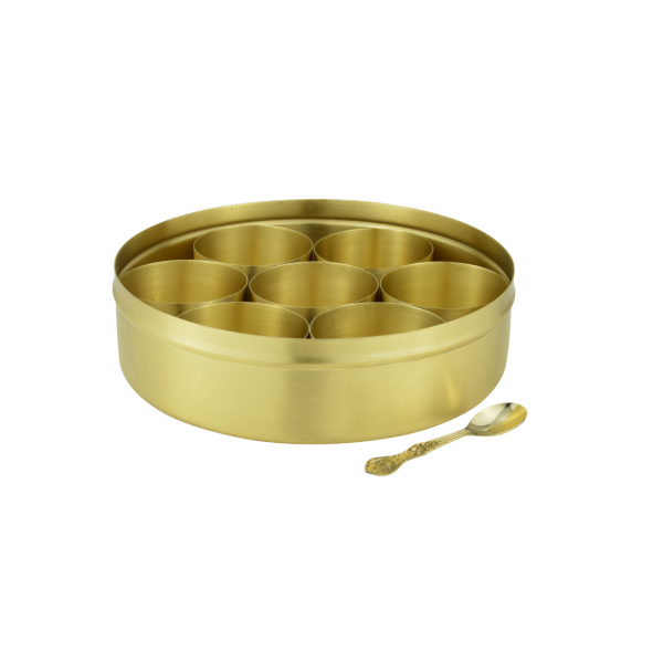Drvedic Brass Masala Dabba (Hand Printed Carving) - Image 2