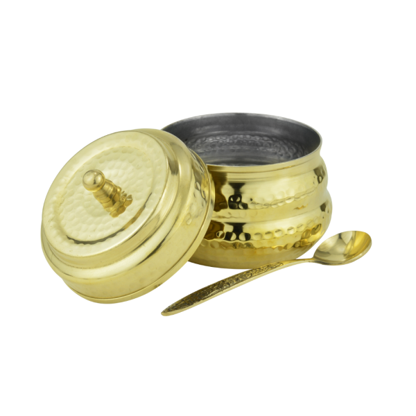 Drvedic Brass Rajwadi Ghee Pot with Spoon and Lid - Image 2