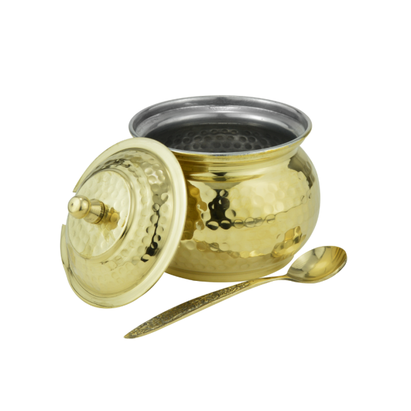 Drvedic Brass Vintage Ghee Pot with Spoon and Lid - Image 2
